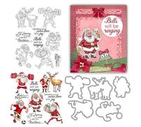 Santa Claus Stamps and Die Cuts for Card Making Christmas Deer Transparent Silicone Clear Stamp and Metal Cutting Dies Sets for DIY Scrapbooking Paper Crafting Seals Decorative Supplies
