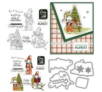 Santa Claus Stamps and Die Cuts for Card Making Christmas Tree Transparent Silicone Clear Stamp and Metal Cutting Dies Sets for DIY Scrapbooking Paper Crafting Seals Decorative Supplies