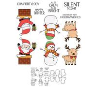 Santa Claus Stamps and Die Cuts for Card Making Snowman Sika Deer Transparent Silicone Clear Stamp and Metal Cutting Dies Sets for DIY Scrapbooking Paper Crafting Seals Decorative Supplies