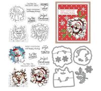 Santa Claus Stamps and Die Cuts for Card Making Snowman Sika Deer Transparent Silicone Clear Stamp and Metal Cutting Dies Sets for DIY Scrapbooking Paper Crafting Seals Decorative Supplies