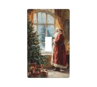Santa Claus Standing by The Window Vintage Light Switch Cover Decorative Single Toggle 1 Gang Wall Plate for Kitchen Farmhouse Bedroom Bathroom Art Decor