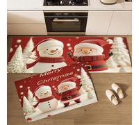 Santa Claus The Snowman Kitchen Rug Set 2 Piece, Non-Slip and Washable Cute Cartoon Kitchen Mat Water Absorbent Runner Floor Carpets for Hallway, Dining Room, Sink, Entryway, Red, 43x75cm+43x120cm