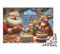 Santa Claus Thick Paper Santa Baking Cake with Reindeer And Fox Jigsaw Puzzle Bundle Boredom Buster Puzzle Gift 70x50cm/1000pcs
