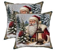 Santa Claus Throw Pillow Covers Set of 2, Christmas Traditional Christmas Tree Lantern Red with Hidden Zipper Cushion Covers Pillow for Living Room Bedroom Loft Office Car Decor 18x18 Inch