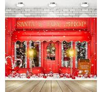 Santa Claus Toy Store Photography Backdrop Candy Snow Window Winter Decoration Wall Decor Party Backdrop