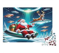 Santa Claus UFO 1000 Piece Jigsaw Puzzle Jigsaw Puzzle for Adults Reindeer Night Scene Relaxing Set 70x50cm/1000pcs
