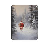 Santa Claus Walking in The Snowy Forest Retro Poster Metal Tin Sign Chic Art Retro Iron Painting Bar People Cave Cafe Family Garage Poster Wall Decoration 12x16inch(30x40cm)