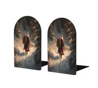 Santa Claus Walking The Snow Forest Bookends For Shelves 2 Pcs Wooden Book Stopper Organizer For Home Office Libraries