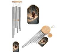 Santa Claus Walking The Snow Forest Wind Chimes Memorial Deep Tone Windchime with 6 Aluminum Tubes Outdoor Backyard Garden Decoration