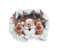 Santa Claus Wall Breakthrough Sticker, Removable 3D Effect Christmas Cartoon Christmas Winter Reindeer Door Sticker, for Study, Bedroom, Living Room, Home, Dorm, Party