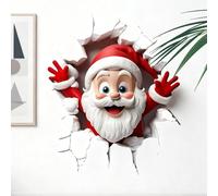 Santa Claus Wall Decal,3D Santa Claus Broken Wall Cartoon Design Christmas Decals,Christmas Window Stickers Decorations,Xmas Cartoon Santa Sticker for Home,Living Room,Bedroom,Office & School (C)