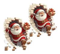 Santa Claus Wall Decal,3D Santa Claus Broken Wall Cartoon Design Christmas Decals,Christmas Window Stickers Decorations,Xmas Cartoon Santa Sticker for Home,Living Room,Bedroom,Office & School (2PC)