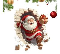 Santa Claus Wall Sticker, Christmas Self-Adhesive Wall Decal with 3D Santa Breaking Through The Walls Effect Christmas Walls Decoration Party Decoration for Home, Living Room, Bedroom, Bathroom