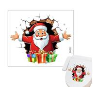 Santa Claus Wall Sticker, Christmas Self-Adhesive Wall Decal with 3D Santa Breaking Through The Walls Effect Funny Toilet Decals Party Decoration for Kitchen Bedroom Home Door