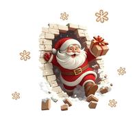 Santa Claus Wall Stickers | Christmas Santa Breaking Brick Wall Sticker Decorations | Holiday Decal | for Home Party Living Room Bedroom Bathroom Kitchen Office School