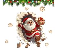 Santa Claus Wall Stickers - Santa Claus Breaking A Brick Wall Sticker For Christmas Decorations - Decal - For Home Parties Living Room Bedroom Kitchen Office School Classroom
