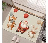 Santa Claus Washable Door Mats Indoor, The Fox The Rabbit Mat Absorbent Non-Slip Low Profile Doormat For Entrance, Inside, Kitchen, Front Back Door, Pets Dogs- 50 X 80 Cm, Beige