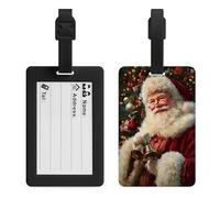Santa Claus Wearing Glasses Holding Bells Luggage Tag Travel Bag Suitcase Baggage Name Tags