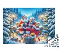 Santa Claus Winter Scene 1000 Piece Jigsaw Puzzle Mr & Mrs Santa Outside for Adult Educational Games Home Decoration Difficult Challenging Birthday Gifts 38x26cm/1000pcs