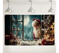 Santa Claus Winter Wonderland Backdrop, Cozy Holiday Decorations for Christmas Photo Booth, Indoor/Outdoor Festive Background Supplies 71x43 Inch