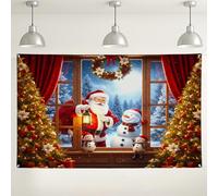 Santa Claus Winter Wonderland Backdrop, Festive Christmas Decor for Holiday Photo Booth, Indoor/Outdoor Party Background with Snow Man and Xmas Tree 71x43 Inch