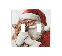Santa Claus with A Cat Double Gang Toggle Light Cover Wall Plate Switch Decor Standard Size - 11.4x11.4cm