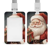 Santa Claus with Box Id Badge Holder,Name Tag Holder with Detachable Lanyard,Waterproof Design Id Card Holder for Office, Workplace