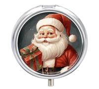 Santa Claus with Box Pill Box Waterproof Portable Medicine Pill Case Moisture Proof Metal Travel Pill Box with 3 Compartment Medicine Case