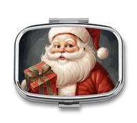 Santa Claus with Box Pill Case with 2 Compartment, Pill Organizer Portable Square Pill Box,Vitamin Pill Organizer for Pocket Purse and Travel