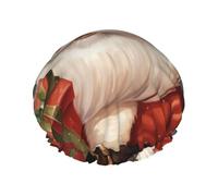 Santa Claus With Box Shower Cap For Women Reusable Double Layers Bathing Bath Cap Hair Caps Waterproof Elastic Band Ladies Spa Salon Shower Hat Hair Caps