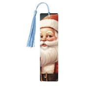 Santa Claus with Box Wooden Bookmarks 5 Pcs,Handmade Double-Sided Printed Book Marks Page Markers with Sky Blue Tassels Book Accessories Gift for Book Lovers Women Men