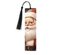 Santa Claus with Box Wooden Bookmarks 5 Pcs,Handmade Double-Sided Printed Book Marks Page Markers with Black Tassels Book Accessories Gift for Book Lovers Women Men