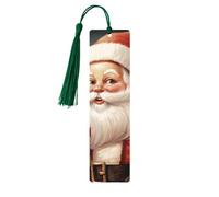 Santa Claus with Box Wooden Bookmarks 5 Pcs,Handmade Double-Sided Printed Book Marks Page Markers with Dark Green Tassels Book Accessories Gift for Book Lovers Women Men