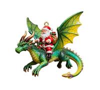 Santa Claus with Dragon Ornaments Christmas Tree Baubles, Hanging Pendant, Fantasy Holiday Decoration with Dragon and Santa Figure (1, Green)