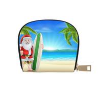 Santa Claus with The Beach and Surfboard Print Leather Shell Card Bag Small and Convenient Storage Solution