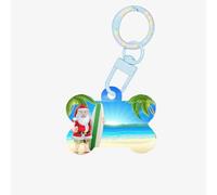 Santa Claus with The Beach and Surfboard Printing Acrylic Dog Bone Ornament,Pet Tags,Key Chain Dogs Tag for Holiday for Pet Lovers,Dogs Gift