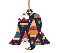 Santa Claus with two colors of beard Wooden Ornament Pendant Bell Shape 4 PCS for Tree, Wall and Door Decor - Vintage Style