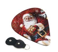 Santa Claus Xmas Gifts Printed Guitar Picks, 6 Pack with Leather Keychain Pick Holder - 0.46mm, 0.71mm, 0.96mm Assorted Thickness for Acoustic Ukulele, Electric Guitar, Acoustic Guitar, Bass