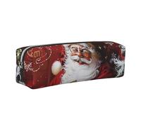 Santa Claus Xmas Gifts Printed Leather Pencil Case Cute Stationery Organizer Simple Makeup Bag Pen Pouch, Silver Zipper