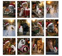 Santa Claws Christmas Tales 12 Luxury Cat Christmas Cards A5 with Envelopes | 12 unique cute kitten Christmas card designs, festive stories, blank inside