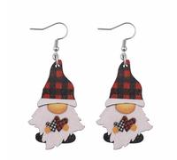 Santa Colorful Wooden Drop Dangle Earrings Christmas For Women Jewelry Xmas Party Snowflakes Plaid Glove Christmas Tree Wood Light Weight Handmade Gnome Girls Earrings (Red, One Size)