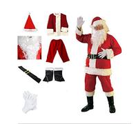 Santa Costume Adult, 7PCS/Set Santa Claus Suit for Men - Velvet Christmas Outfit, Father Christmas Fancy Dress for Adults, Holiday Costume for Men & Women (L)