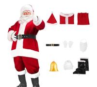 Santa Costume Adult 9 Piece Christmas Sack Hat Outfit Zip Sets | Zip Front, Complete Kit, Soft Plush Feel, Party Outfit, Holiday Performance, Adult Wear, Fit, Stage Show