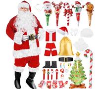 Santa Costume Adult, Santa Claus Costume for Men Luxury Santa Suit Deluxe Father Christmas Outfit Jacket Fancy Dress Xmas Plus Sized Christmas Party Gifts Bag Accessories Cosplay (Santa 2, M)
