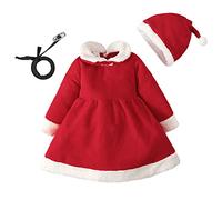 Santa Costume For Girls,Long Sleeve Claus Red Velvet Dress Christmas Dresses Girls Plus Size 26 Baby Girl Outfits Xmas Little Sister Clothes Costumes 6-12 Months (Red,2-3 Years)