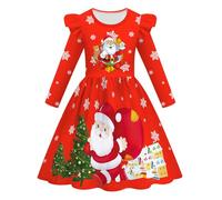 Santa Costume For Girls,Red Long Sleeve Princess Plush Trim Xmas Party Dress Christmas Dance Dresses Girls UK My First Outfits Babies Twin Baby Clothes Hat Kids (Red,7-8 Years)