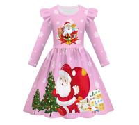 Santa Costume For Girls,Red Long Sleeve Princess Plush Trim Xmas Party Dress Christmas Dance Dresses Girls UK My First Outfits Babies Twin Baby Clothes Hat Kids (Pink,2-3 Years)