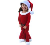 Santa Costume Kids 3PCS Christmas Outfit Set with Long Sleeve Top Pants and Hat for Girls Holiday Cosplay Santa Claus Clothes Christmas Party Dress Up Fit for Height 51.2 Inch