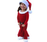 Santa Costume Kids 3PCS/Set Santa Claus Costume with Long Sleeve Top, Pants and Hat for Girls Christmas Cosplay Fit for Height 51.2 Inch