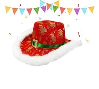 Santa Cowboy Hat - Holiday Festive White Trim Costume | Christmas Western Hat | Decorative Party Accessory For New Year's Eve Parties Stage Performances Cosplay Props | Osplay Events New Years